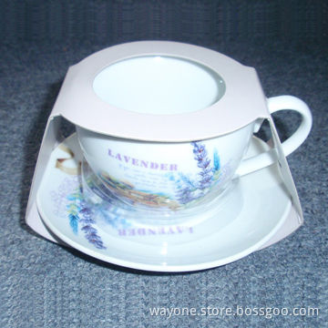 220cc Tea Cup and Saucer Set in Printed Display Box+PVC Box, Lavender Design
